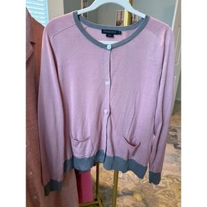 Pendleton Women's‎ Pink Cardigan Sweater XL Gray Trim Pockets Button Front